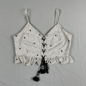 American Eagle Crop Top Striped Tassel‎ Boho Festival Coquette Cottagecore M